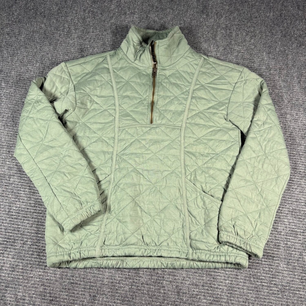 Avalanche Quilted Quarter Zip Pullover Mens M Green Excellent Mock Neck Pocket